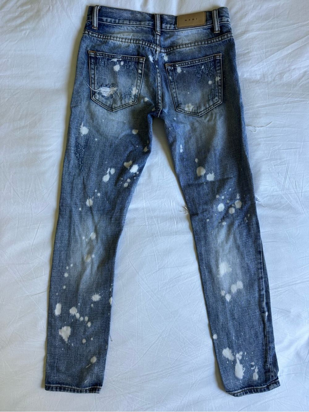 MNML Blue Distressed Button-Fly Skinny Jeans (29) - Picture 3 of 6